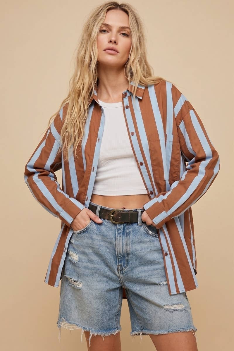 Oversized Striped Button-Down
