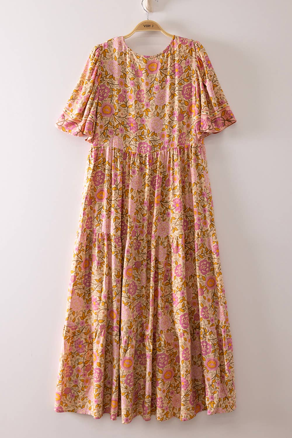Boho Floral Button-Front Tiered Dress