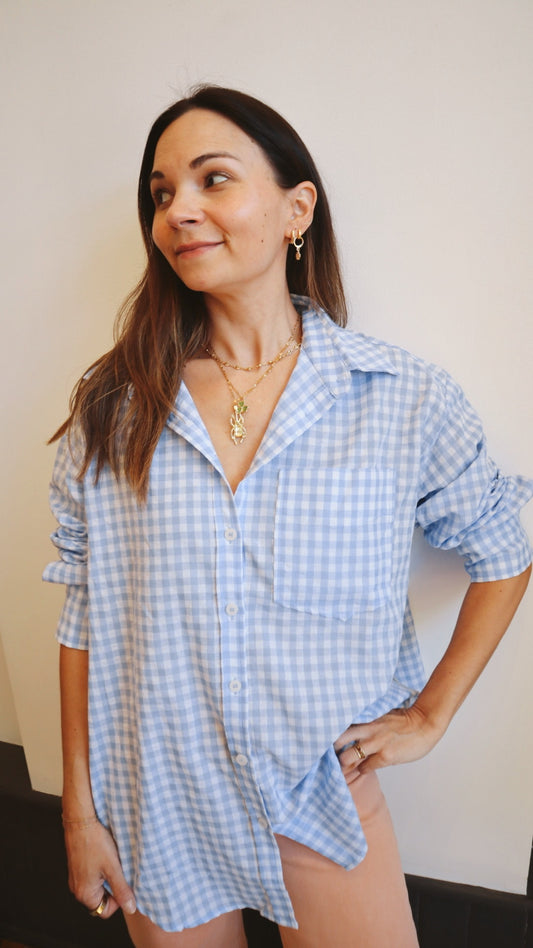 Gingham Print Oversized Button-Down Shirt