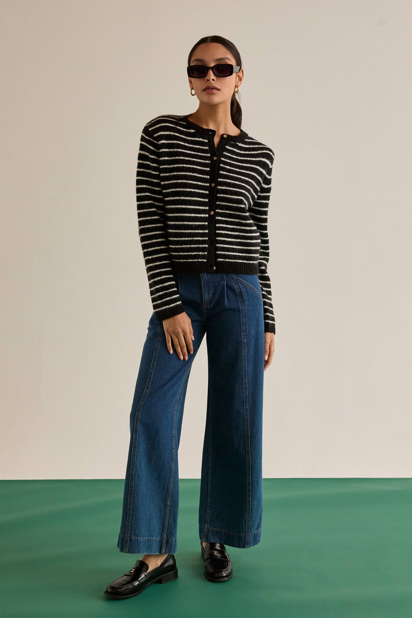 Stripe Button Front Cardigan