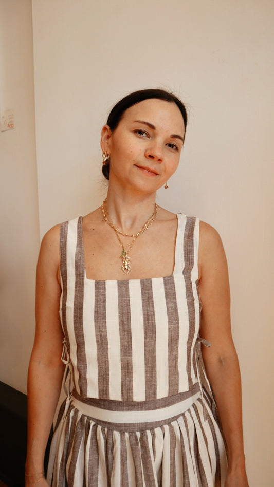 Square Neck Striped Crop Top