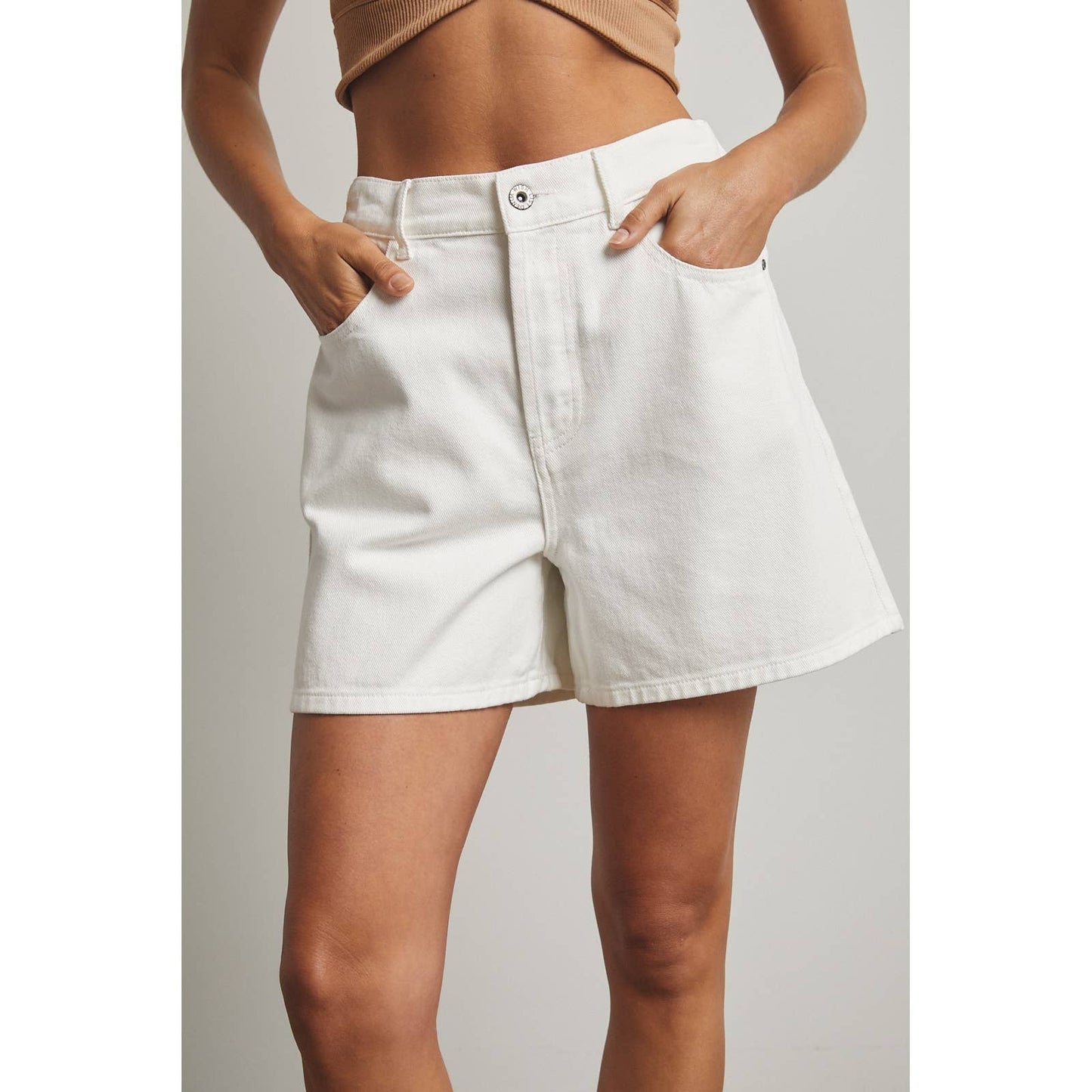Colored Denim Short With Elastic Waist