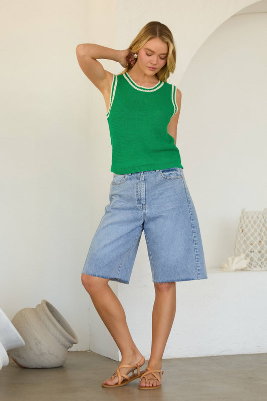 High-Waisted Relaxed Denim Bermuda Shorts