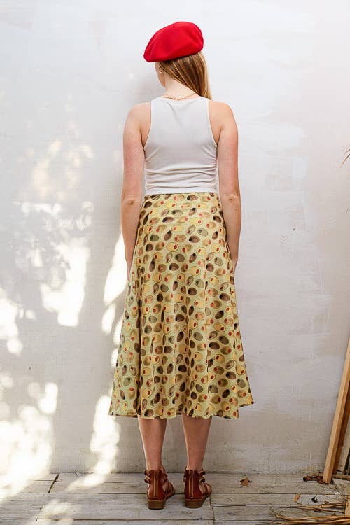 Olive Print Midi Skirt (Plus Available)