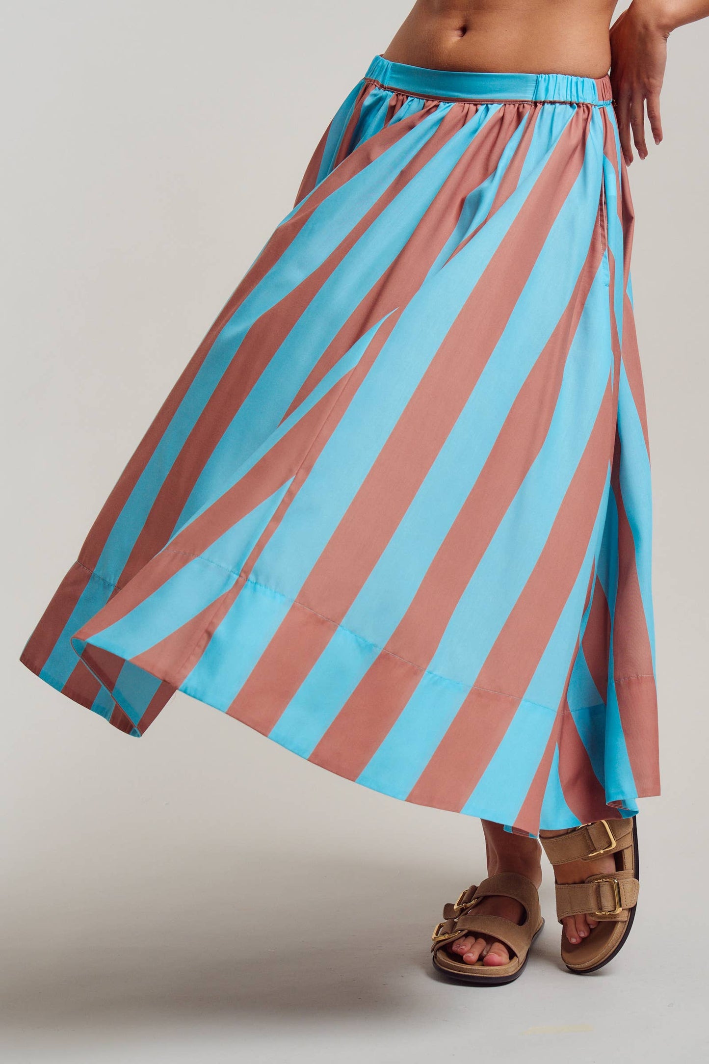 Stripe Elastic Waist Maxi Skirt