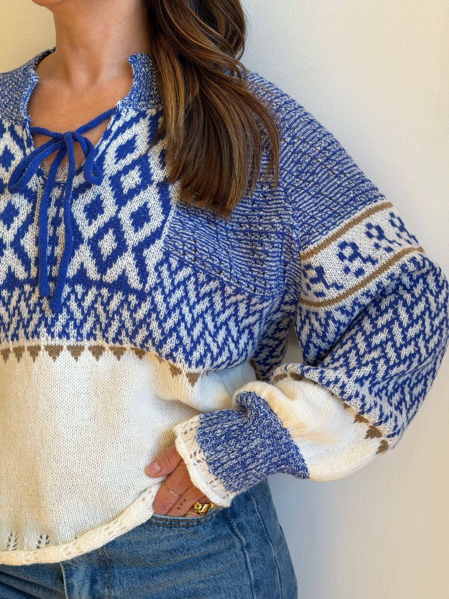 Pointelle Nordic Puff-Sleeve Sweater