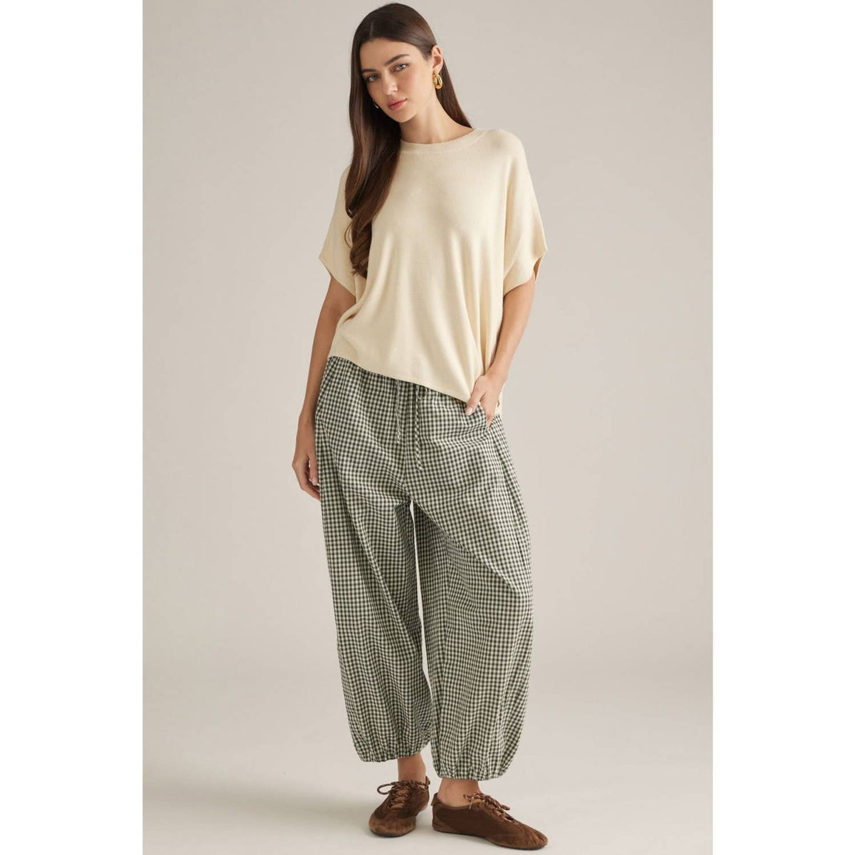 Gingham barrel leg pants