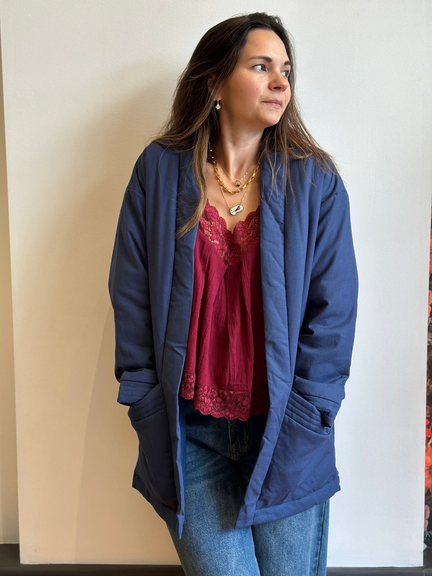 Quilted Pocket Open Jacket