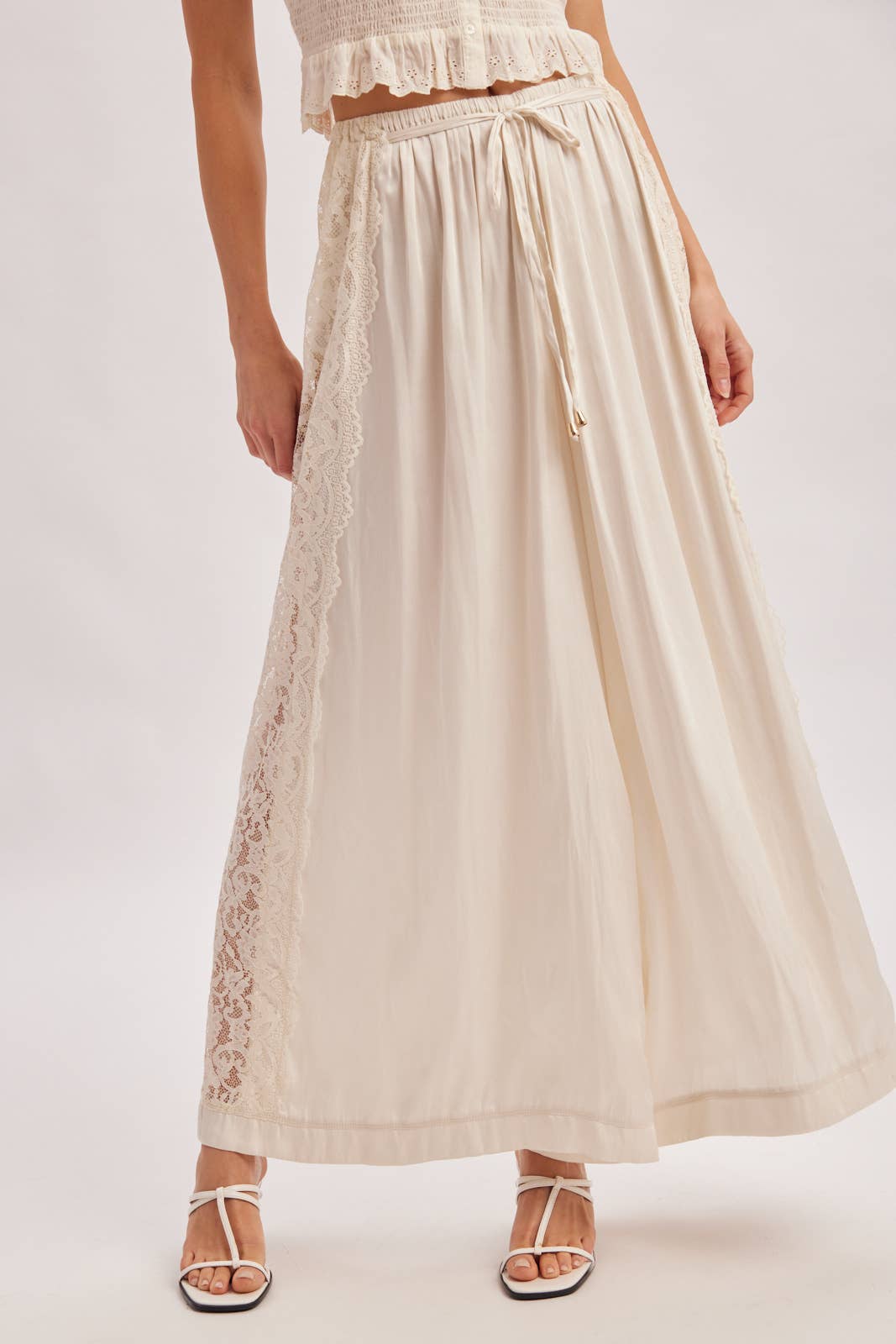 Boho Lace Trim Satin Pant