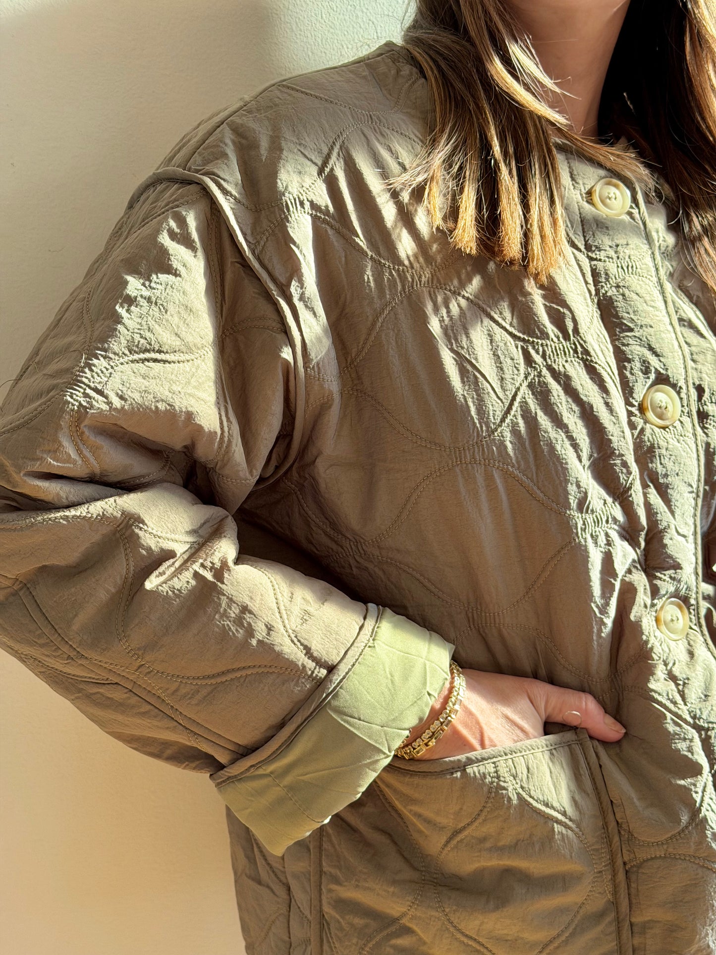 Collarless Quilted Barn Jacket