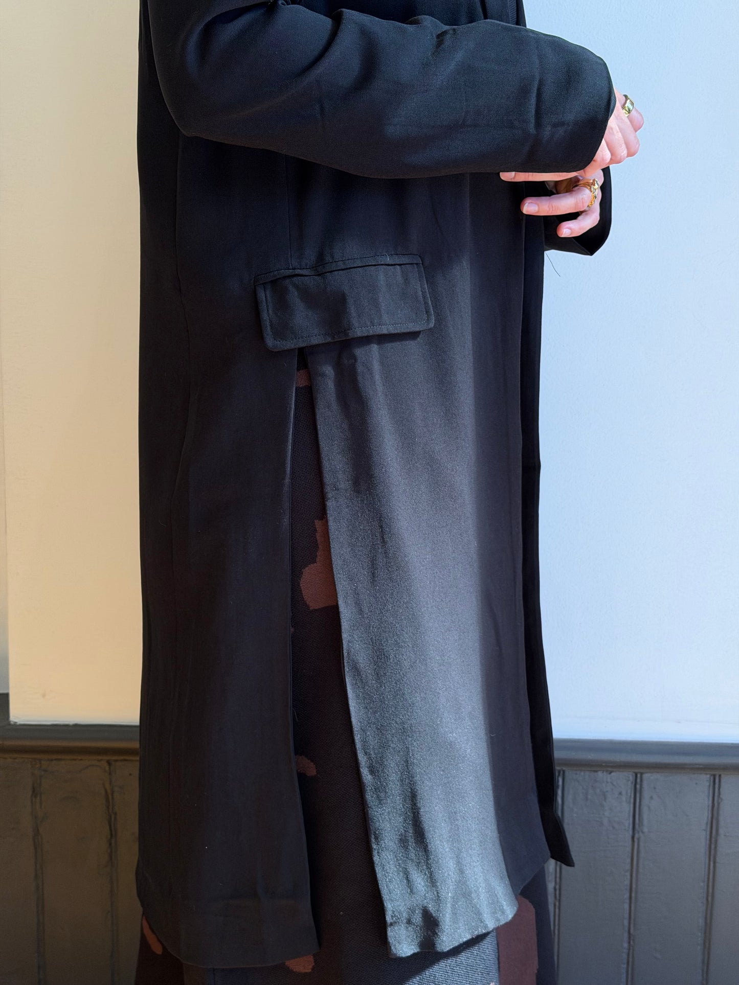 Solid Notch Lapel Collar Slit Coat