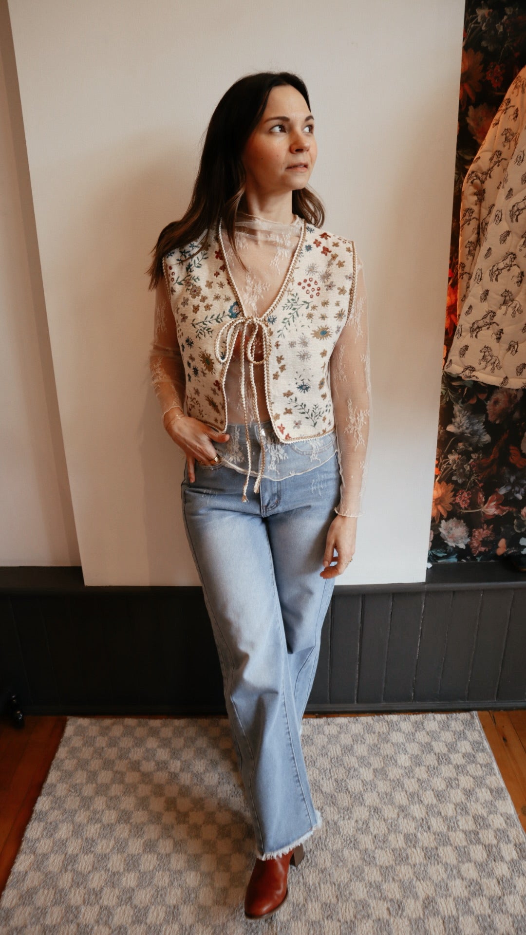 Floral Front tie Vest
