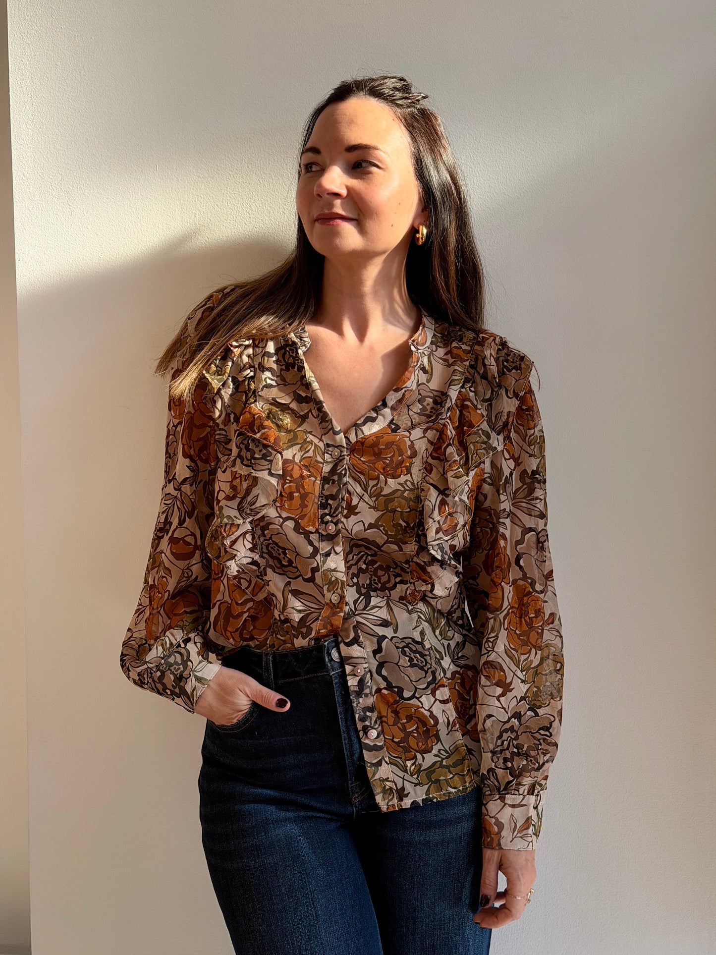 Floral Ruffle Trim Blouse