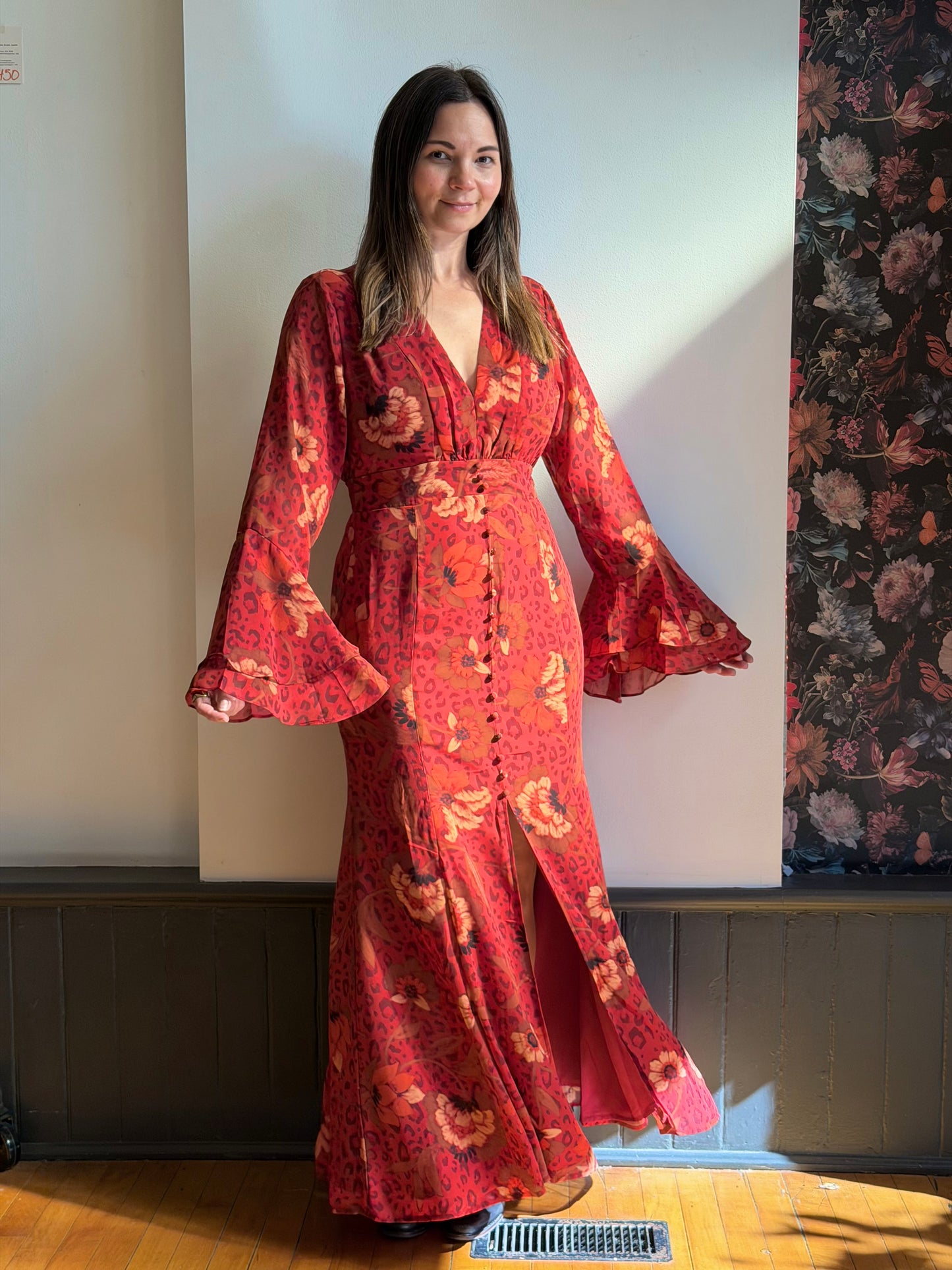 Harvest Ruffle Bell Sleeve Maxi Dress