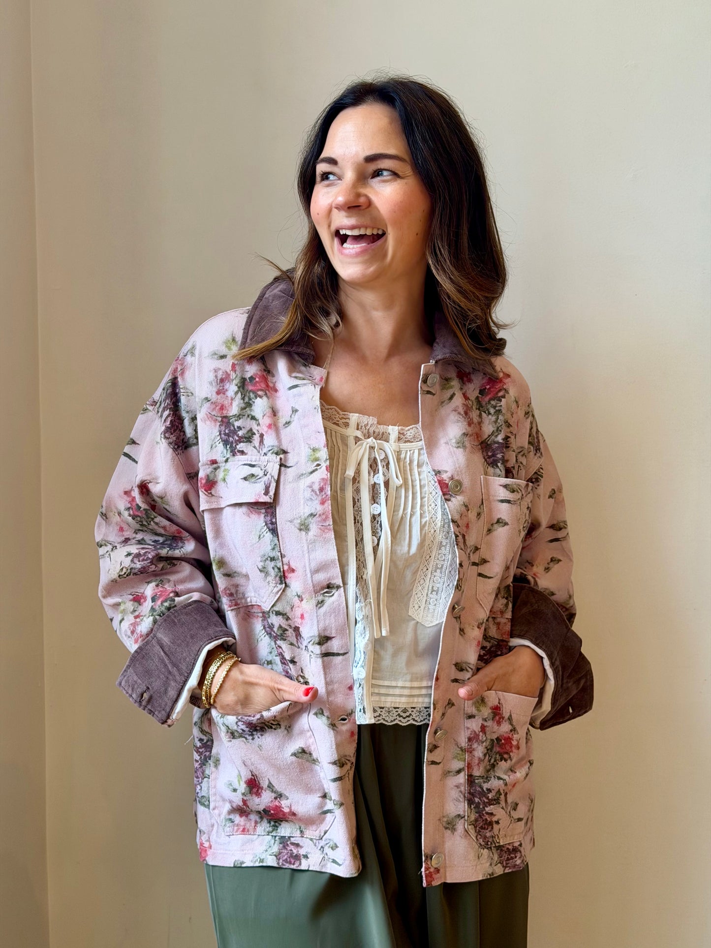 Watercolor Floral Utility Jacket