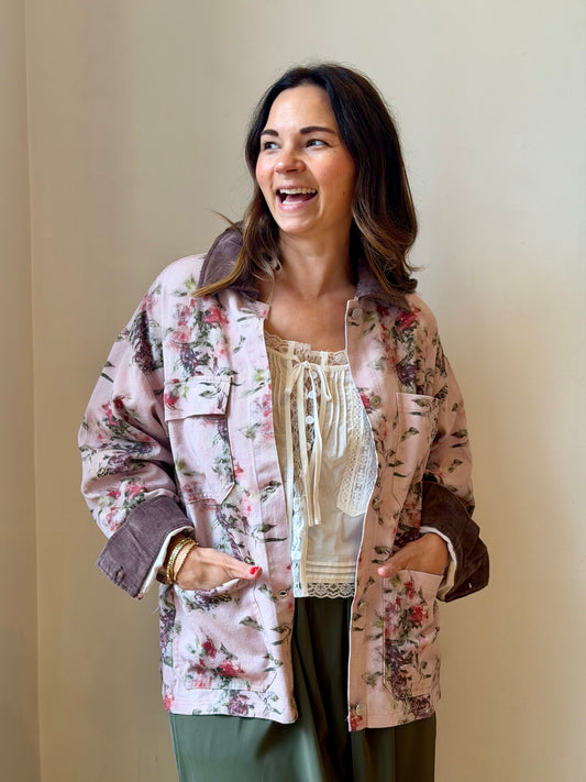Watercolor Floral Utility Jacket