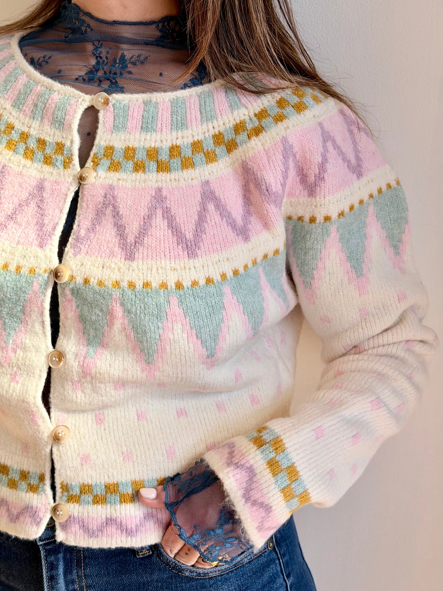 Fair Isle Jacquard Knit Cardigan