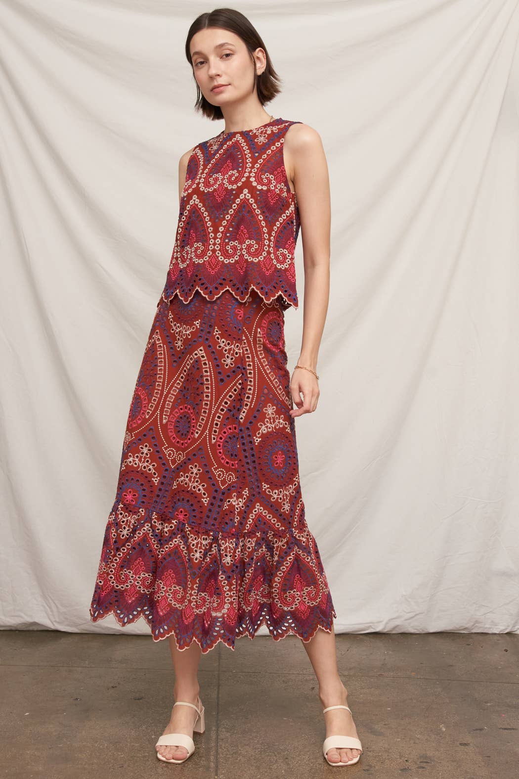 Eyelet Embroidered Midi Skirt