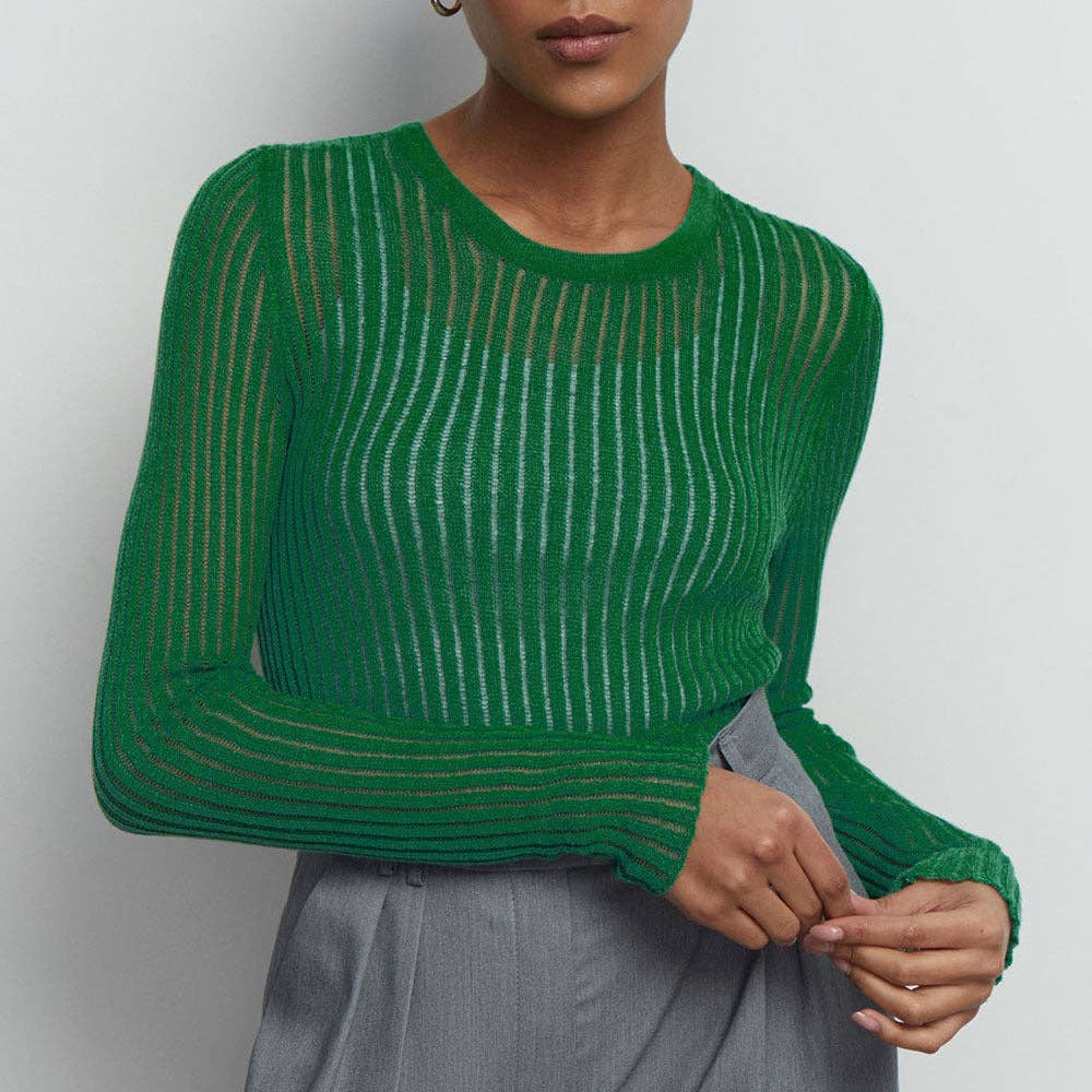 Textured Striped Sheer Pullover