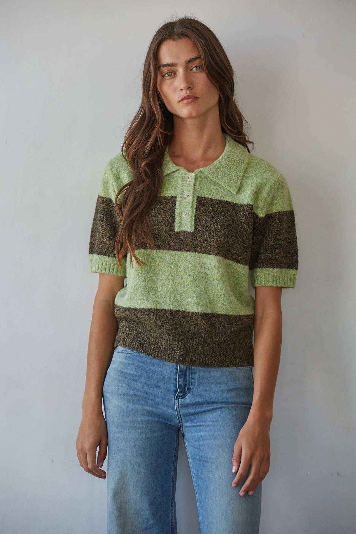 Knit Sweater Striped Short Sleeve