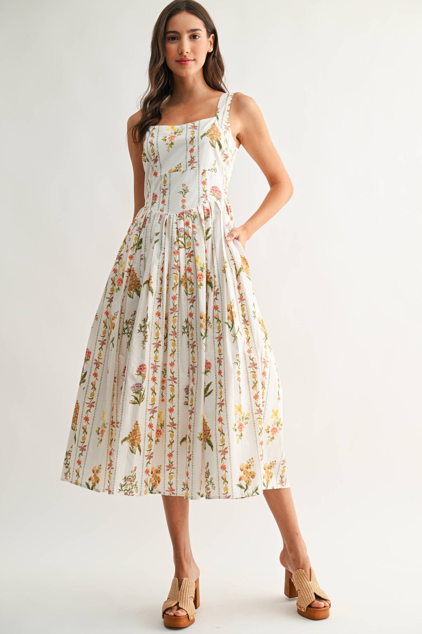 Floral Print Cotton Midi Dress