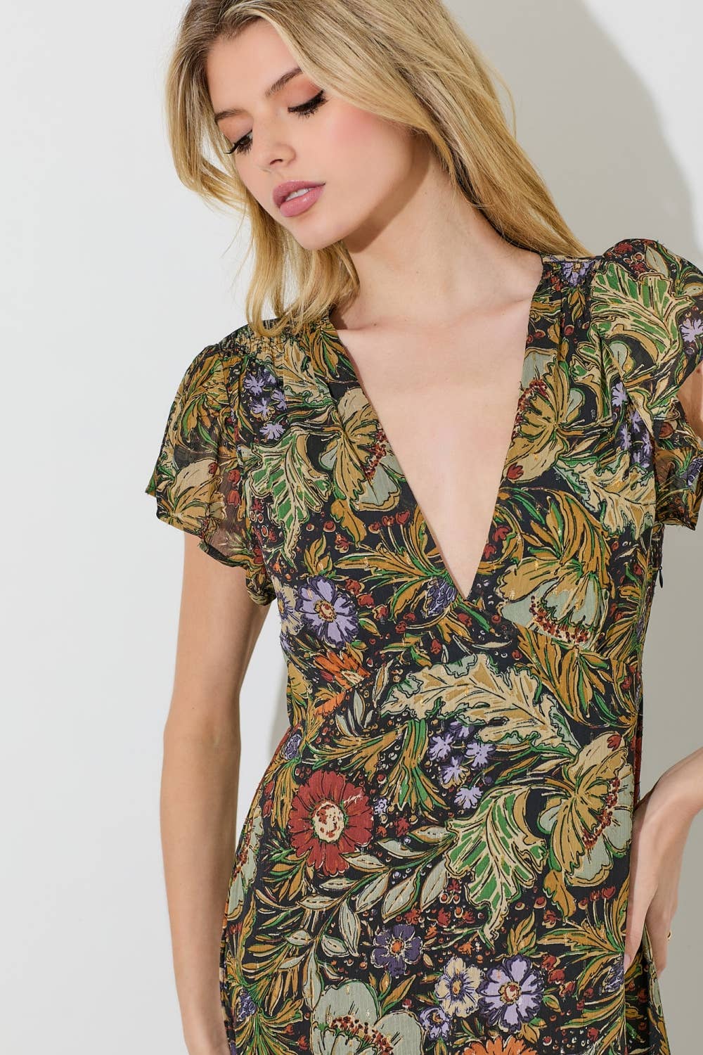 Bohemian Flutter Sleeve Floral Maxi Dress