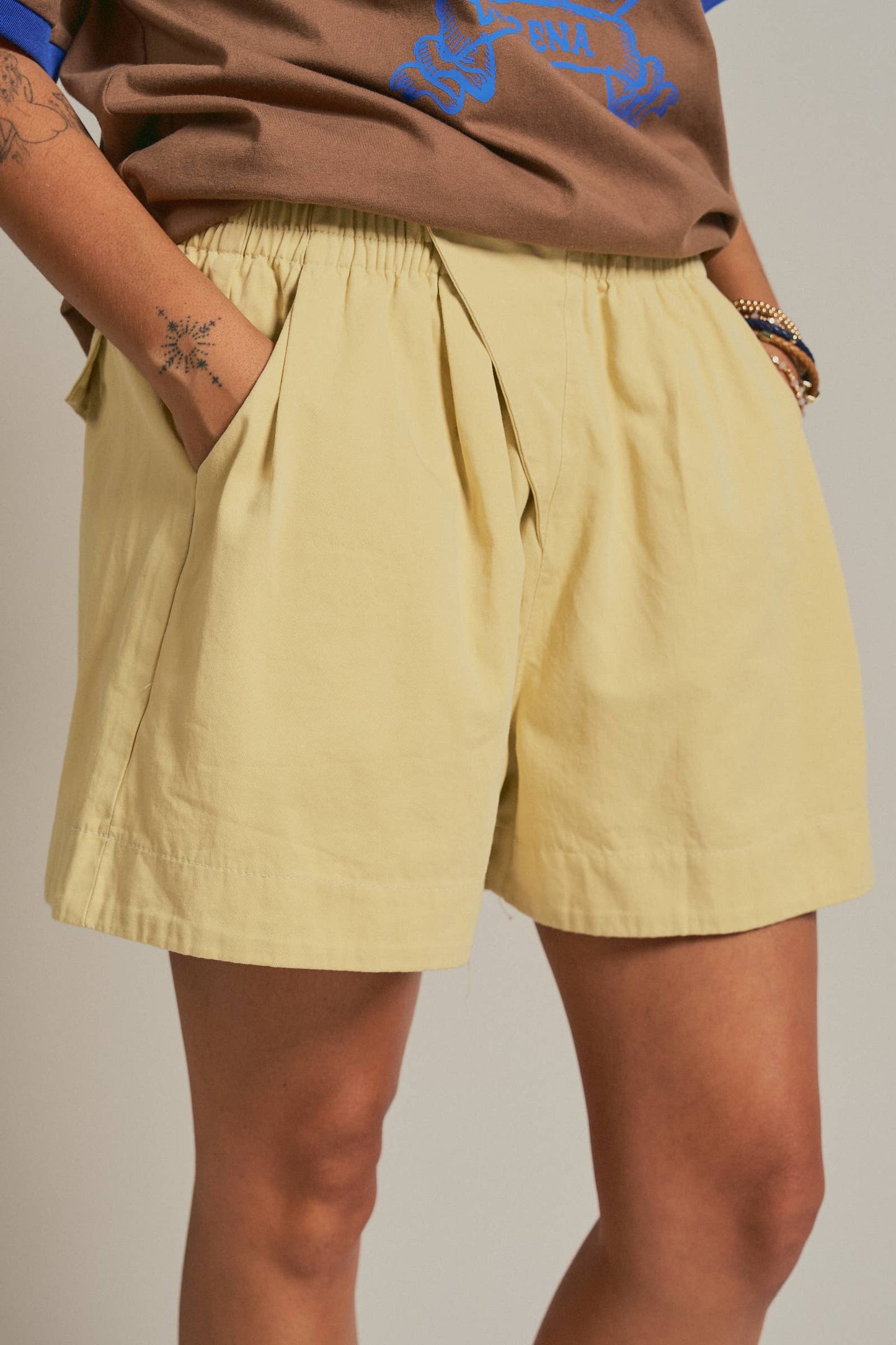 Cotton Twill Pleated Shorts