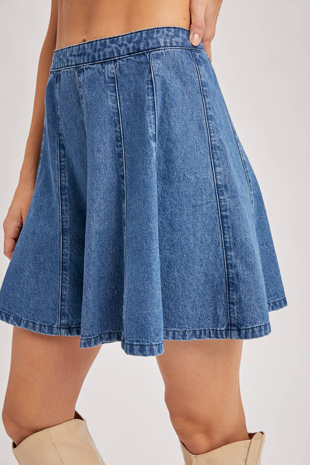 Denim A-Line Pleated Skirt