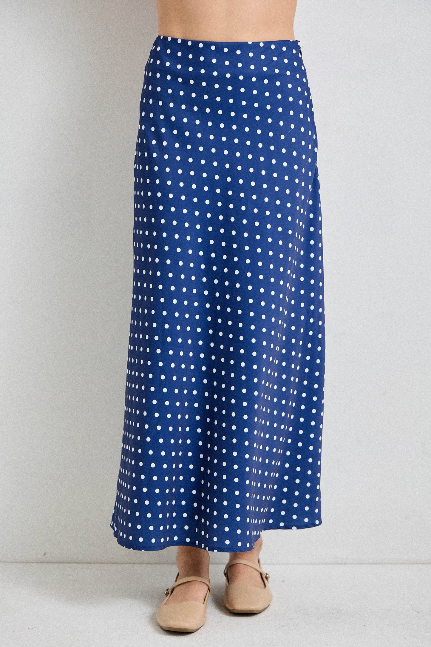 Polka Dot Silky Satin Midi Skirt