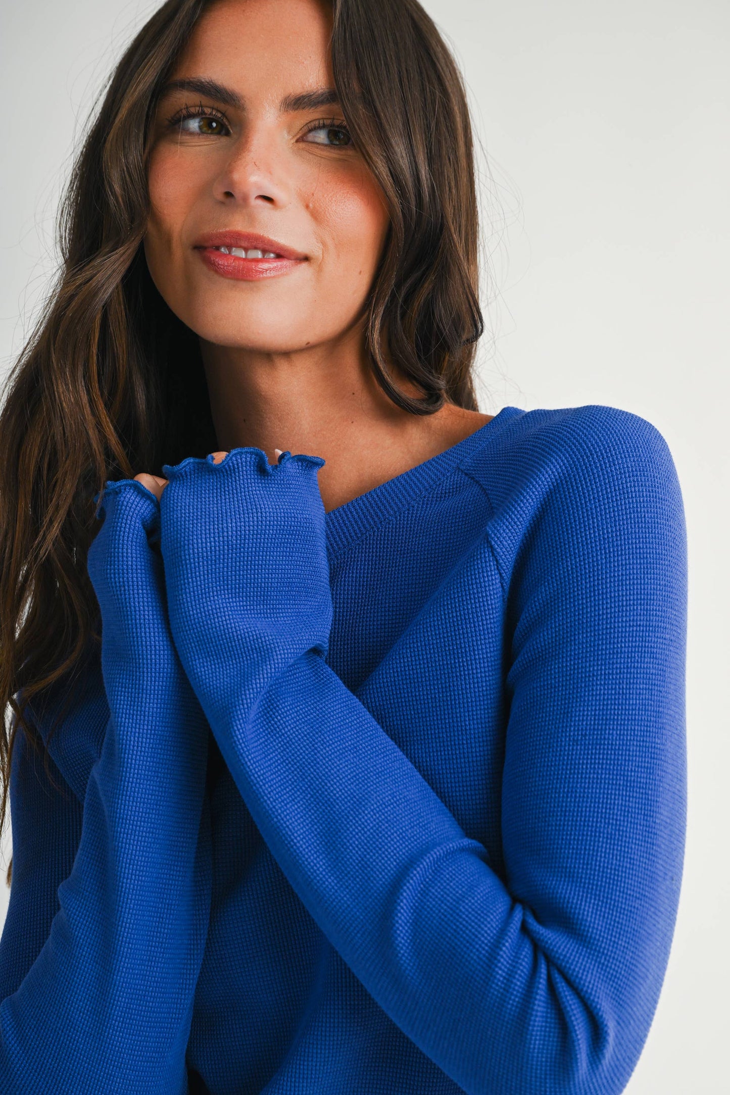 Thermal Knit Lettuce Edge Long Sleeve Top