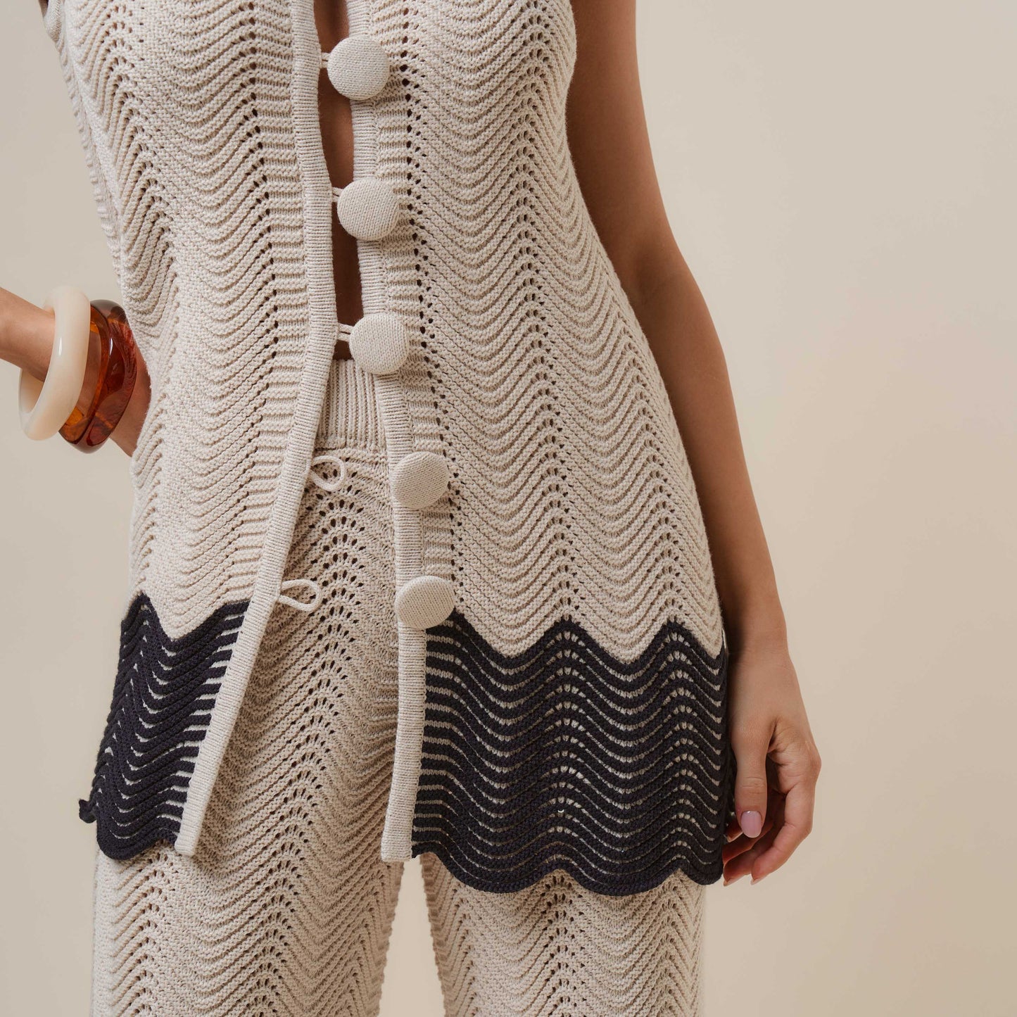 Colorblock Button knit top