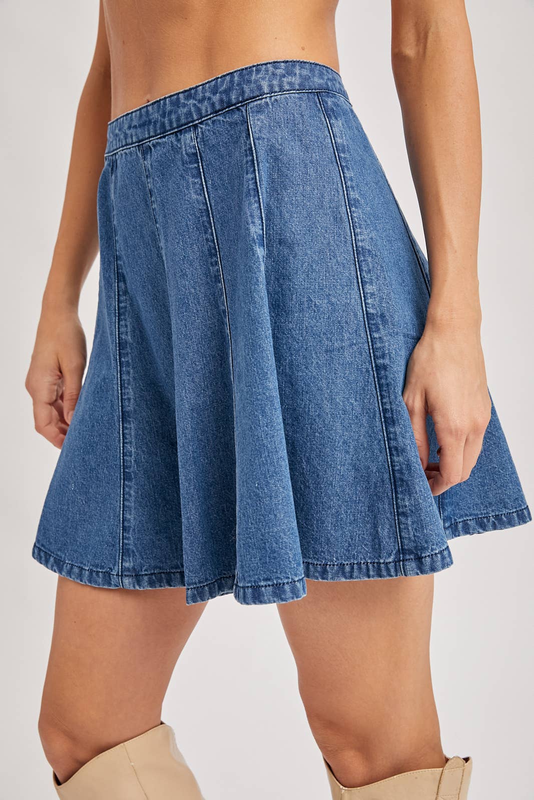 Denim A-Line Pleated Skirt