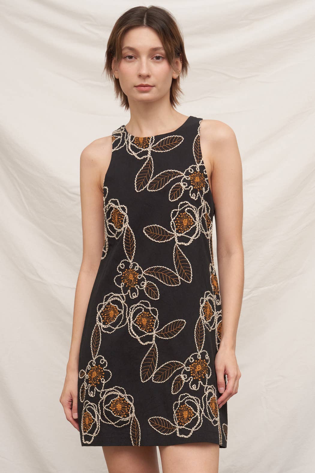 Floral Embroidered Sleeveless Mini Dress