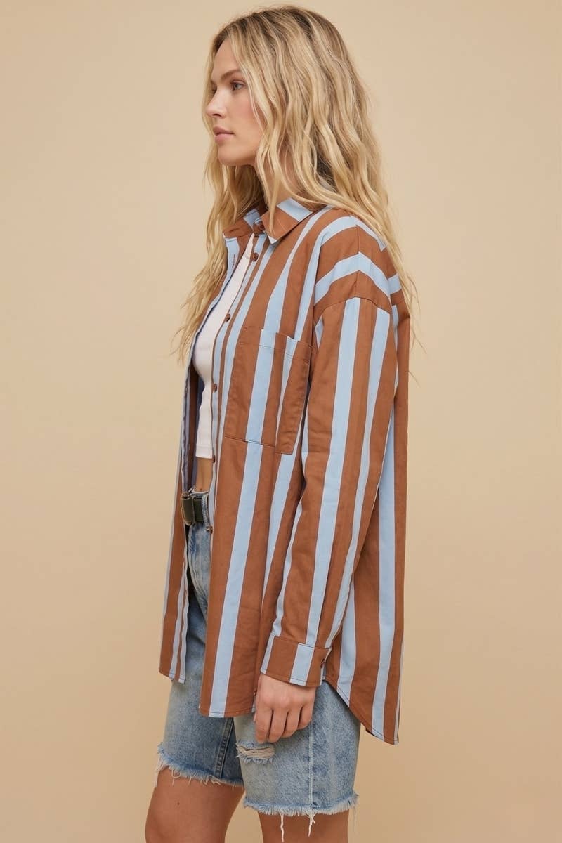 Oversized Striped Button-Down