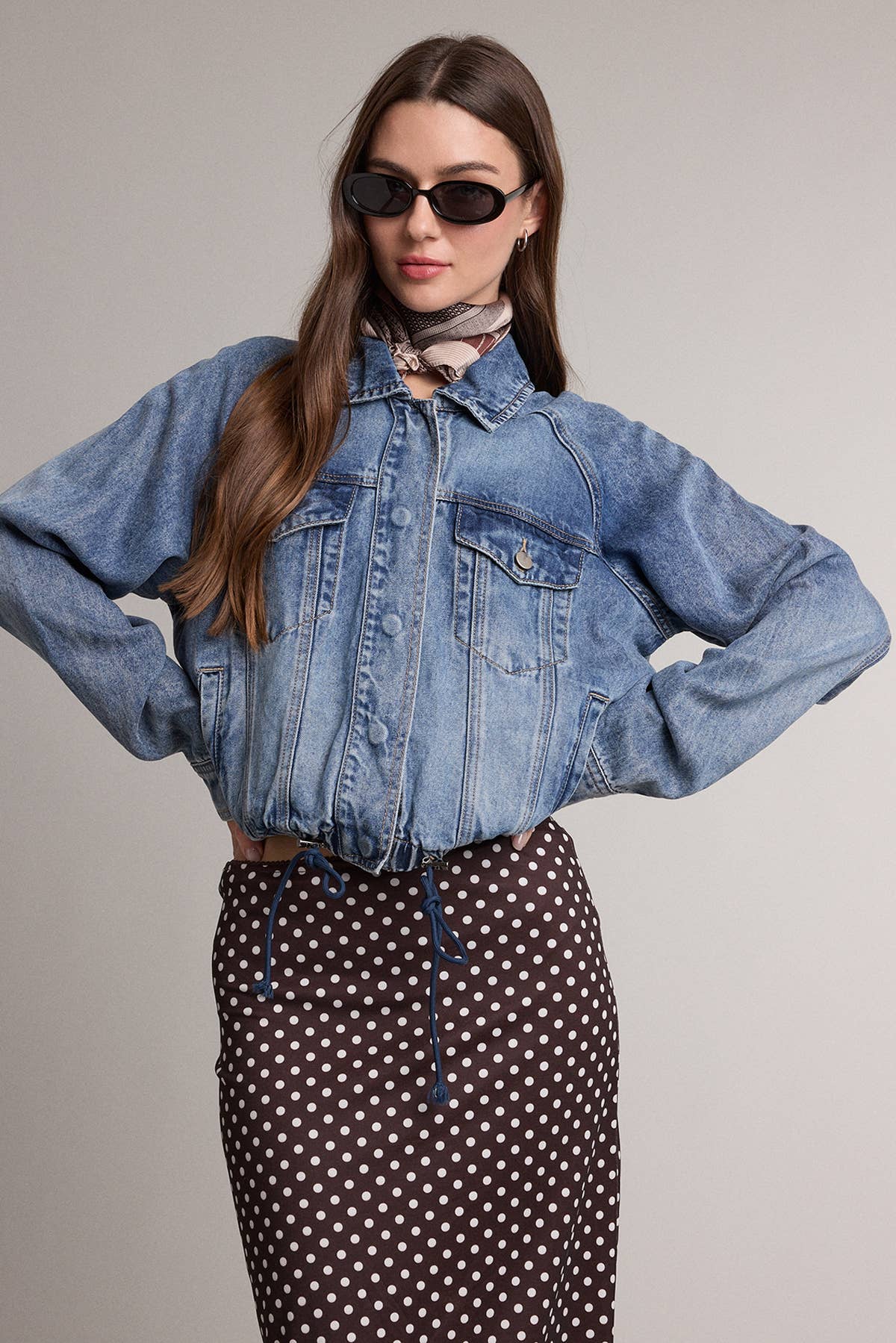 Soft Washed Denim Drawstring Jacket