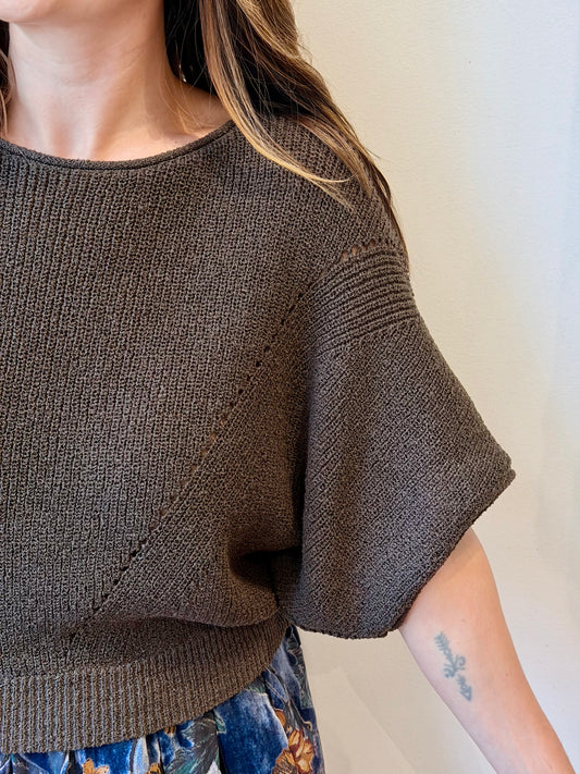 Short-Sleeve Pointelle Sweater