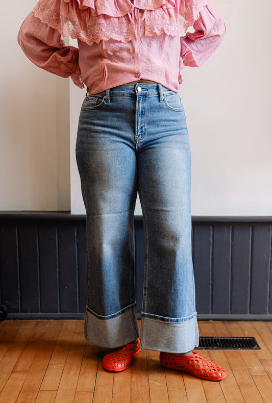 Petite Cuffed Slim Wide Denim