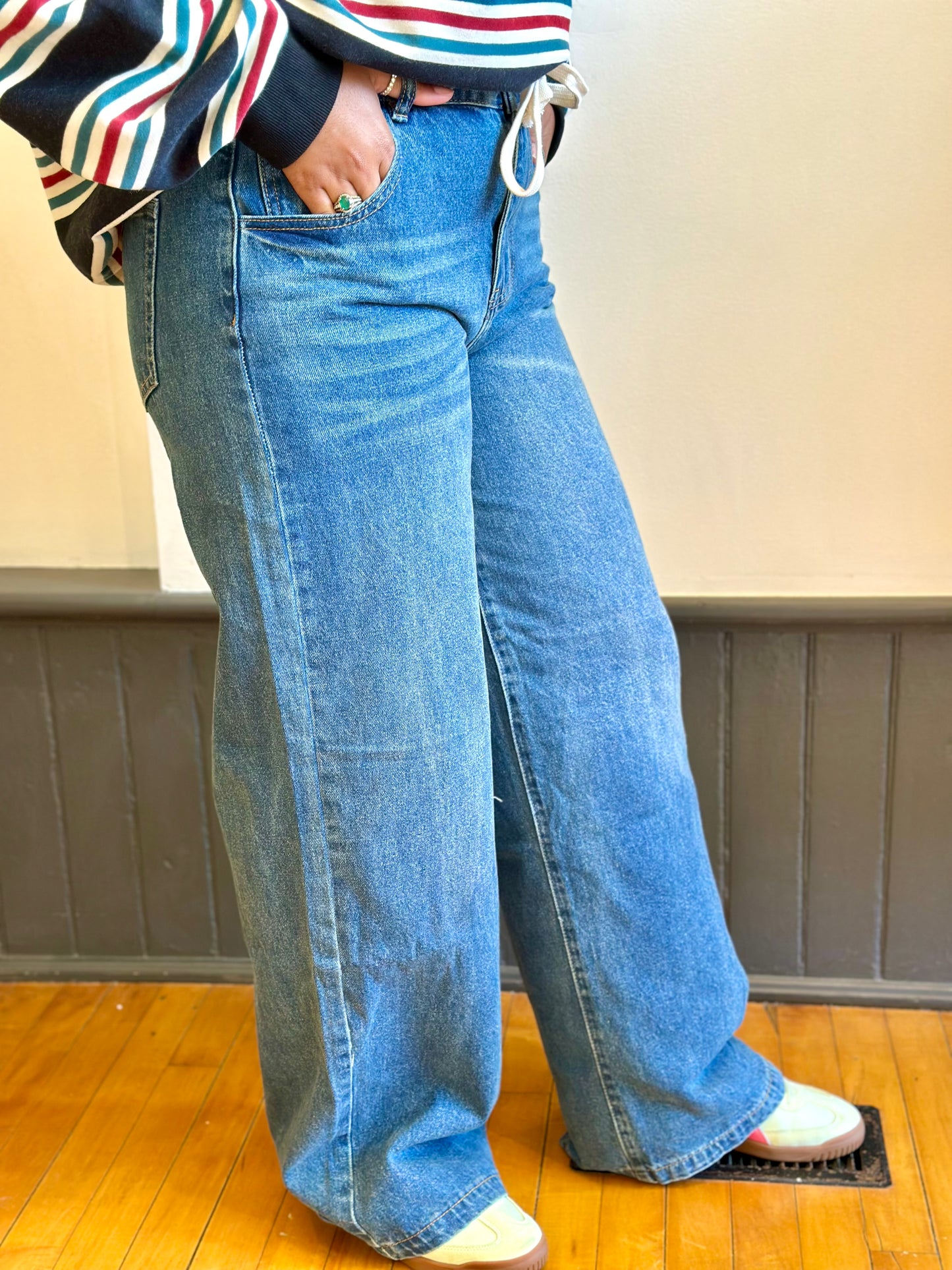 Drawstring Wide Leg Denim