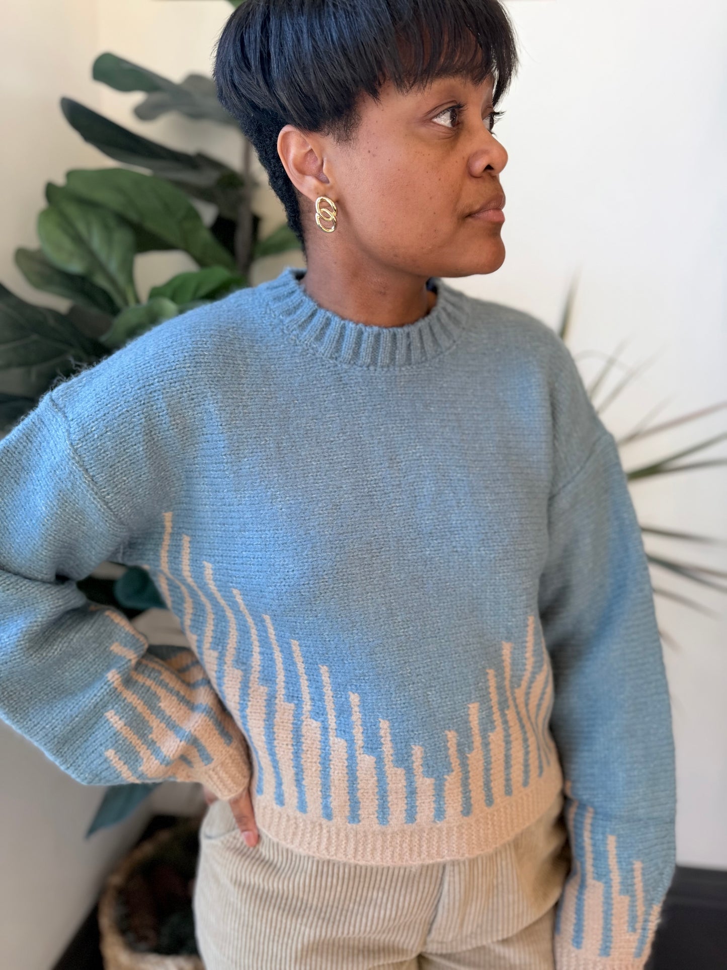 Geometric Balloon Sleeve Sweater