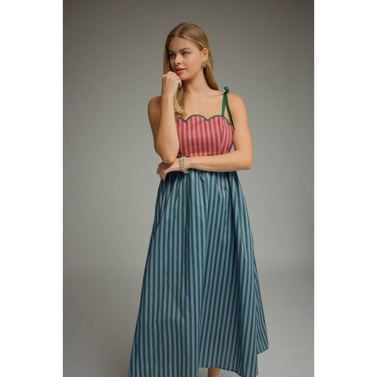Striped Scallop Midi Dress