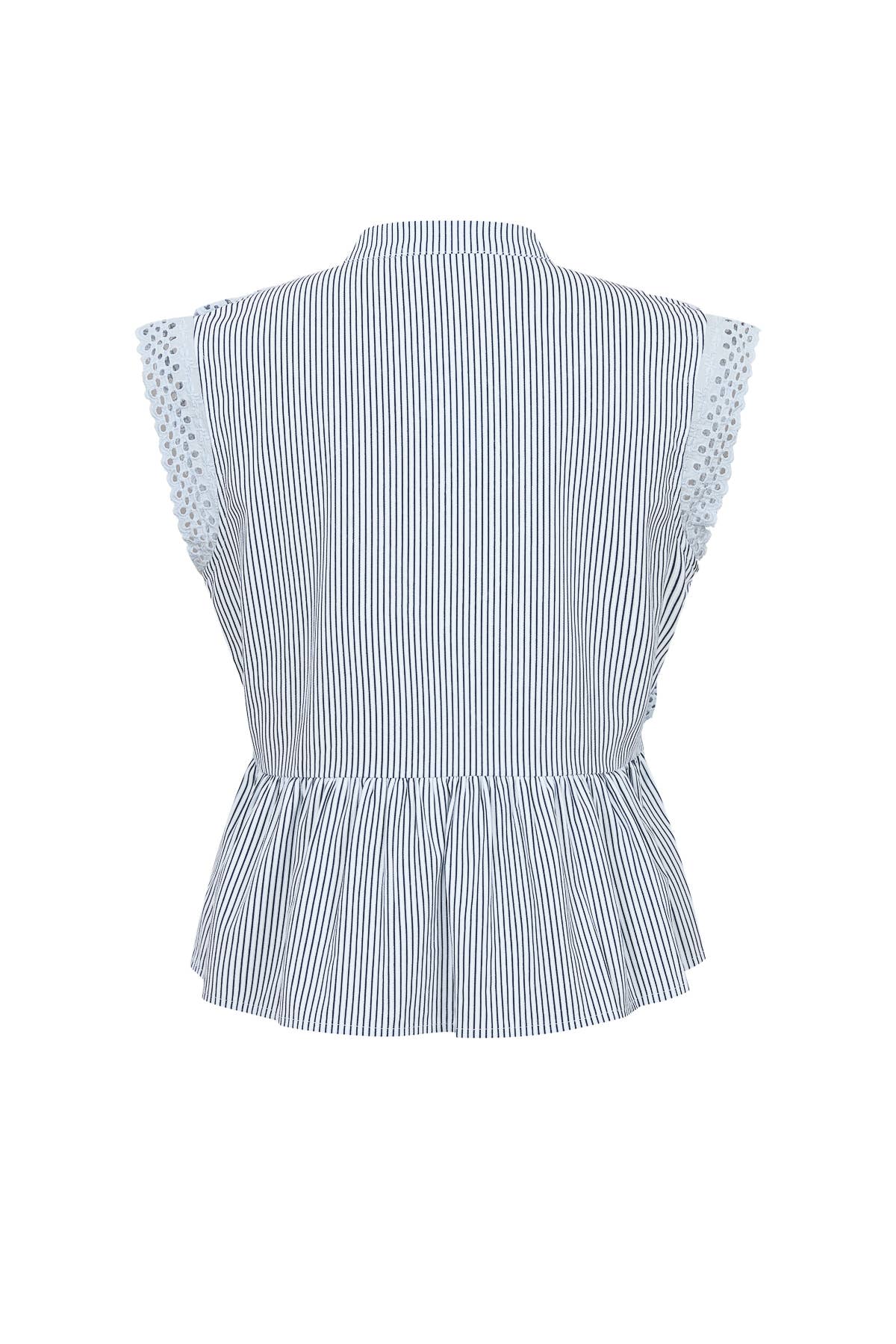 Stripe Sleeveless Pintuck Blouse with Lace Trim