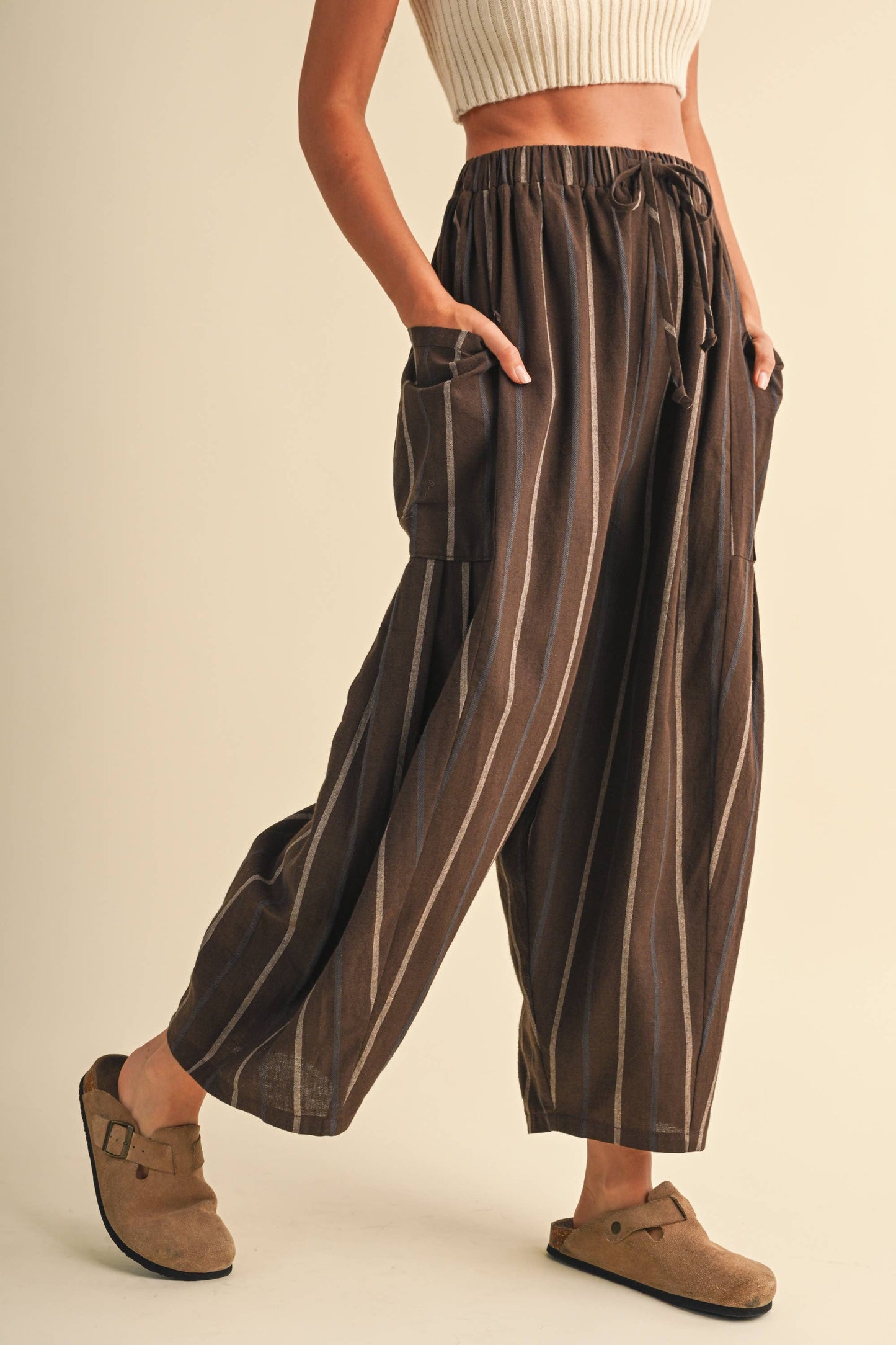 Relaxed Stripe Drawstring Crop Pant