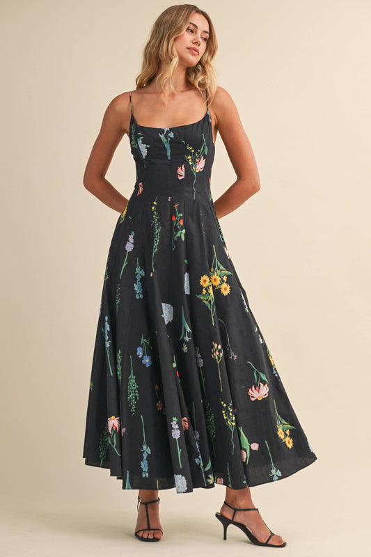 Floral Corset Bodice Maxi Dress
