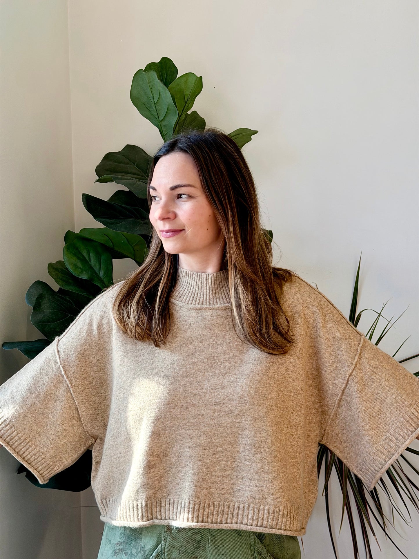 Marled Mock Neck Short Sleeve