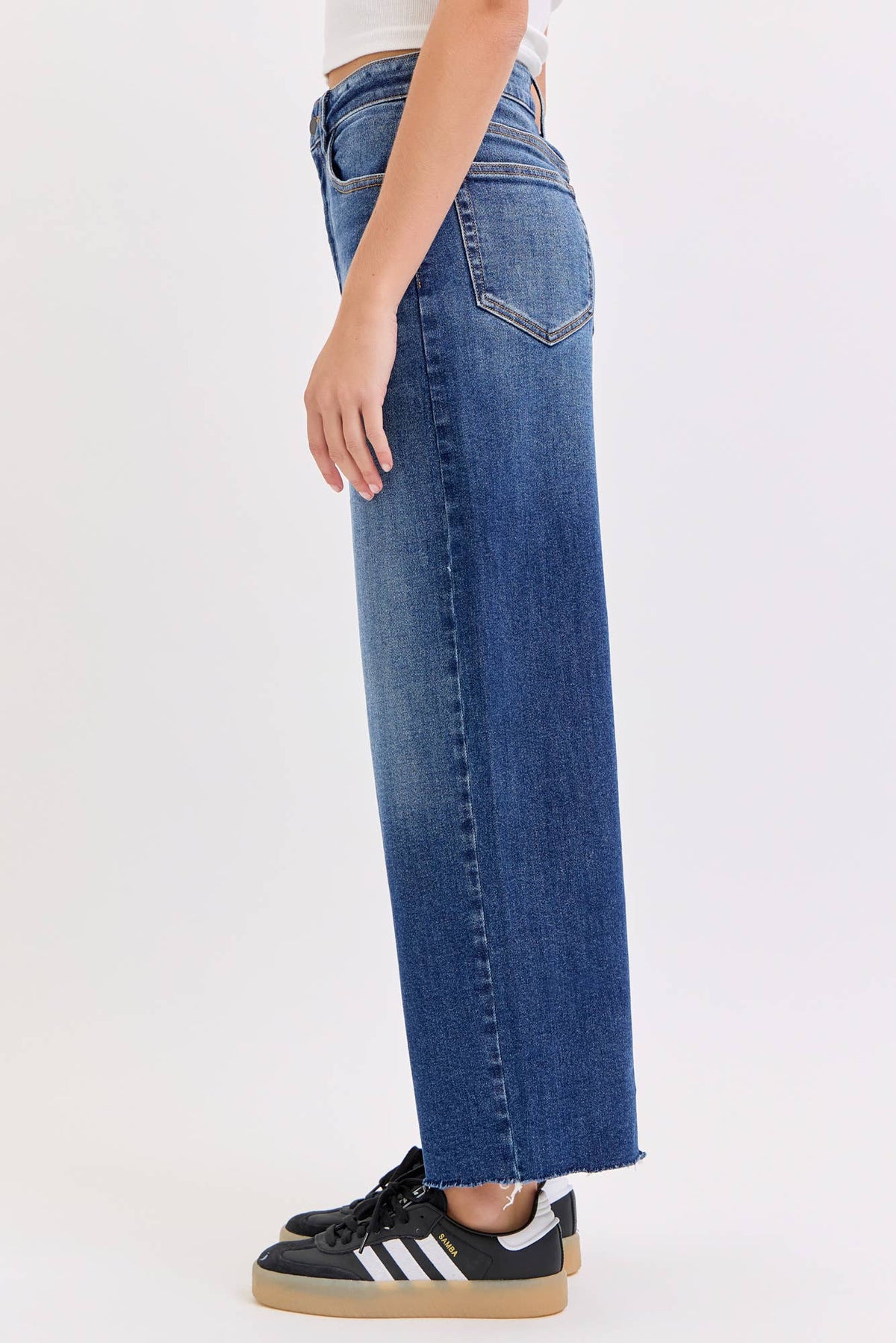 High Rise Crop Wide Leg with Raw Hem