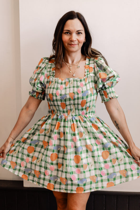 Checkered Fruit Print Dress