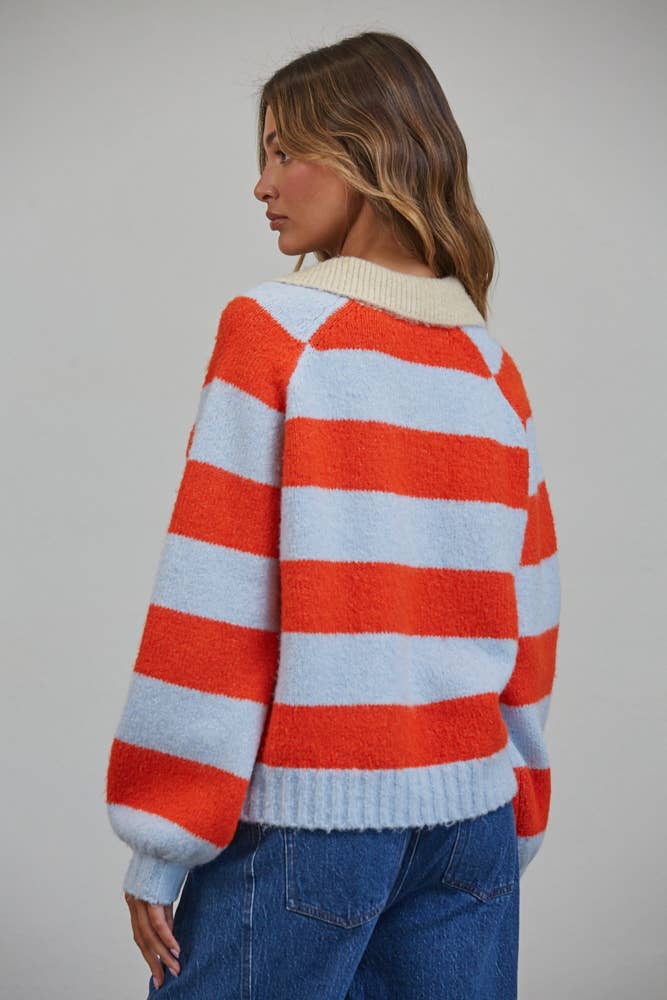 Striped Polo Color Block Henley Sweater