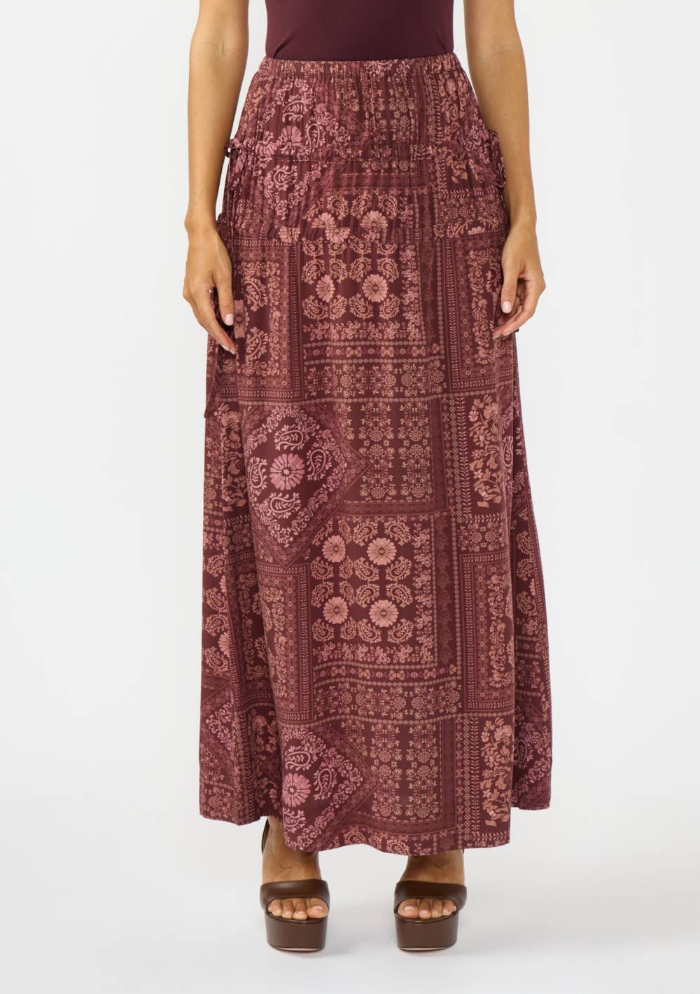 Gathered Waist Maxi Skirt with Side Tie Details