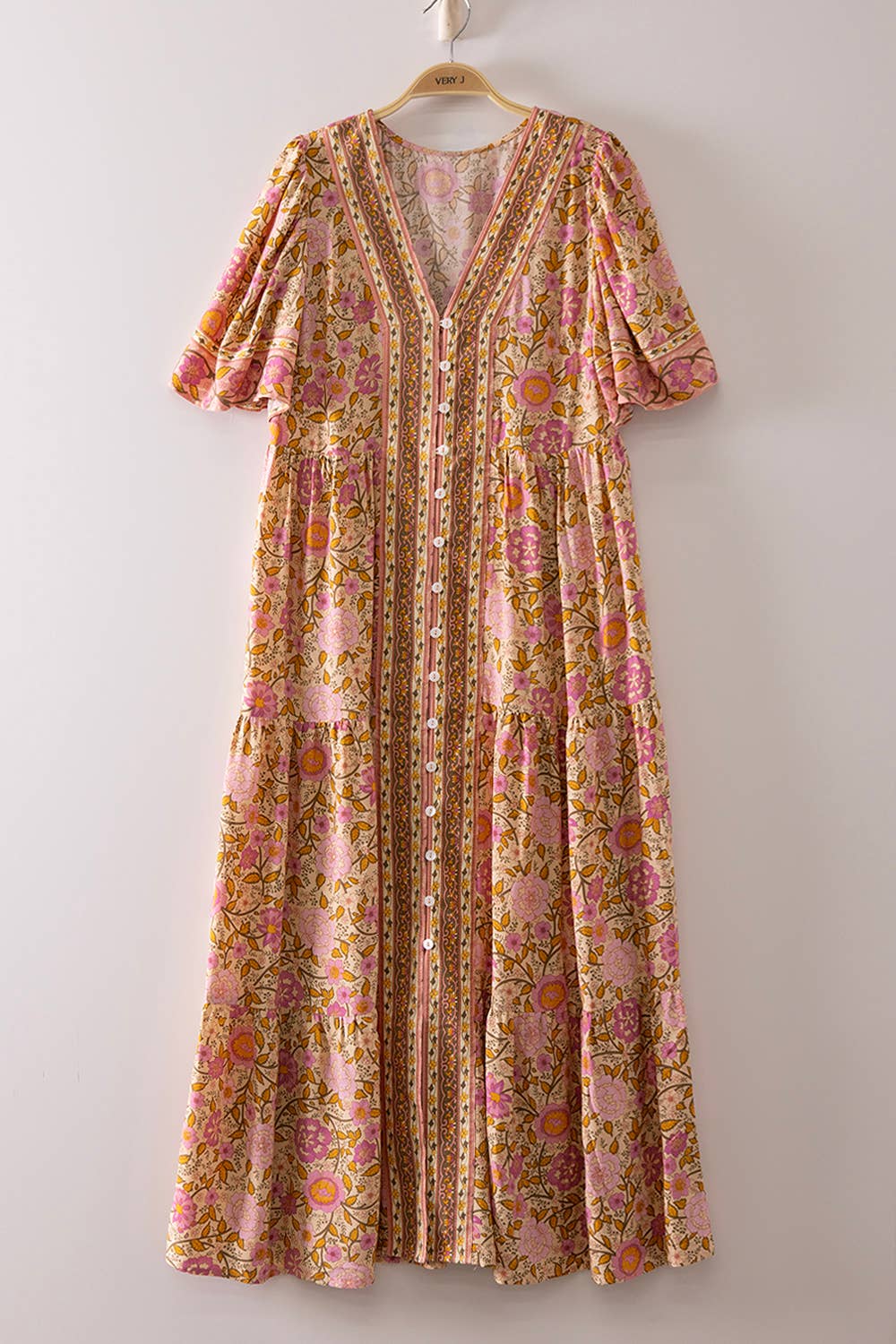 Boho Floral Button-Front Tiered Dress