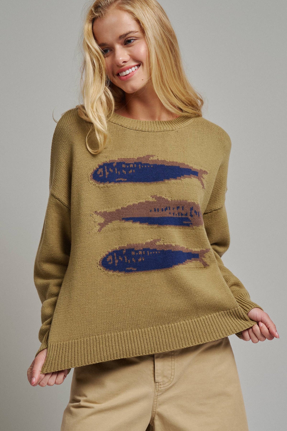 Sardine Graphic Oversized Knit Sweater